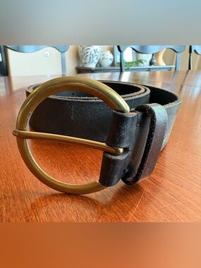 🖤 Frye Genuine Leather Belt – Women’s XL | Black | Brass Ring Buckle